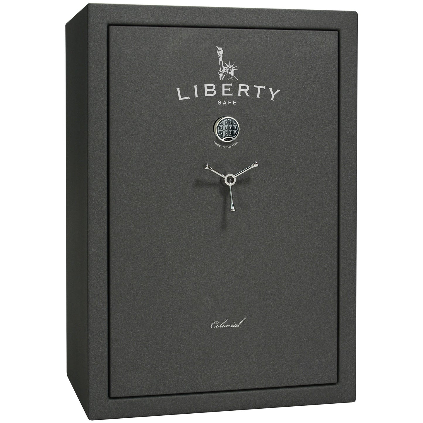 Colonial 35 | Pro Flex Interior | Level 4 Security | 75 Minute Fire Protection | Dimensions: 60.5"(H) x 42"(W) x 22"(D) | Up to 45 Long Guns | Granite Textured | Electronic Lock – Closed