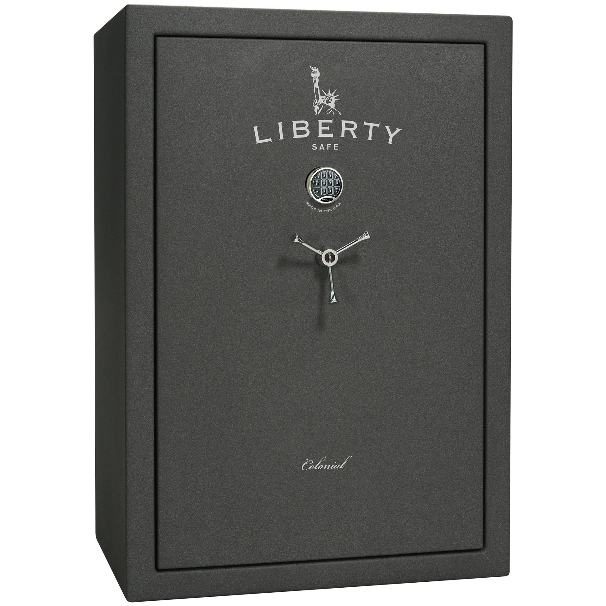 Colonial 35 | Pro Flex Interior | Level 4 Security | 75 Minute Fire Protection | Dimensions: 60.5"(H) x 42"(W) x 22"(D) | Up to 45 Long Guns | Granite Textured | Electronic Lock – Closed