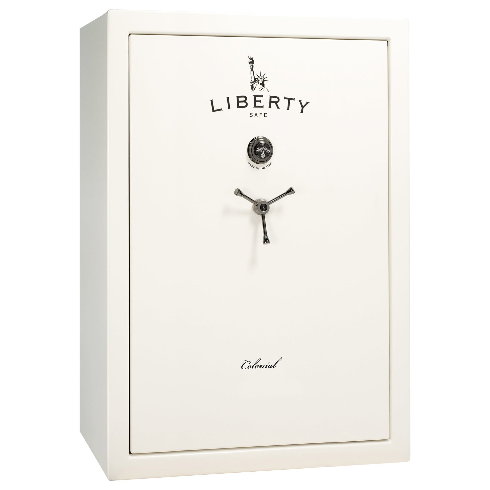 Colonial Series | Level 4 Security | 75 Minute Fire Protection | 35 | DIMENSIONS: 60.5"(H) X 42”(W) X 22"(D*) | White Gloss Black Chrome | Mechanical Lock - closed