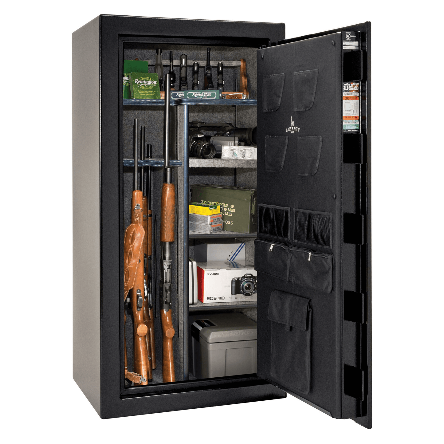 USA Series | Level 3 Security | 60 Minute Fire Rating | 30 | Dimensions: 60.5"(H) x 30"(W) x 22"(D) | Black Textured | Mechanical Lock - Open Door
